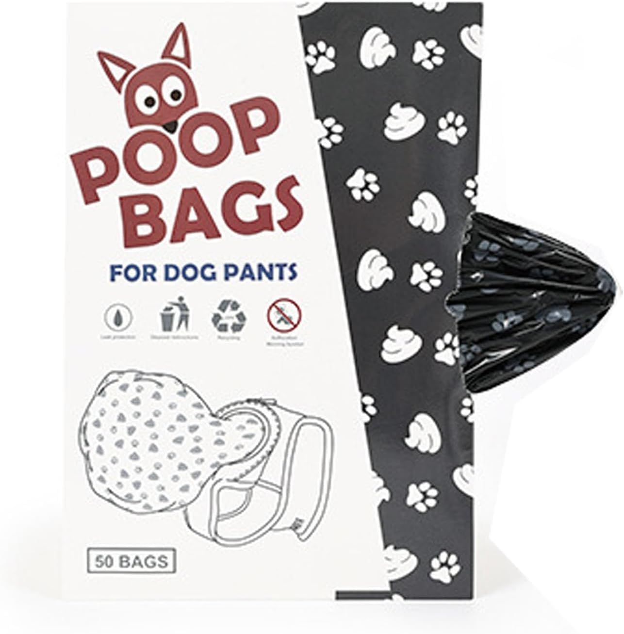 Reusable Dog Poop Pants with 50pcs Bags, Dogs Sanitary Pants for Incontinence Outdoor Walking Pet Poop Collection Senior Disability Dogs (50PCS Poop Bags No Pants)