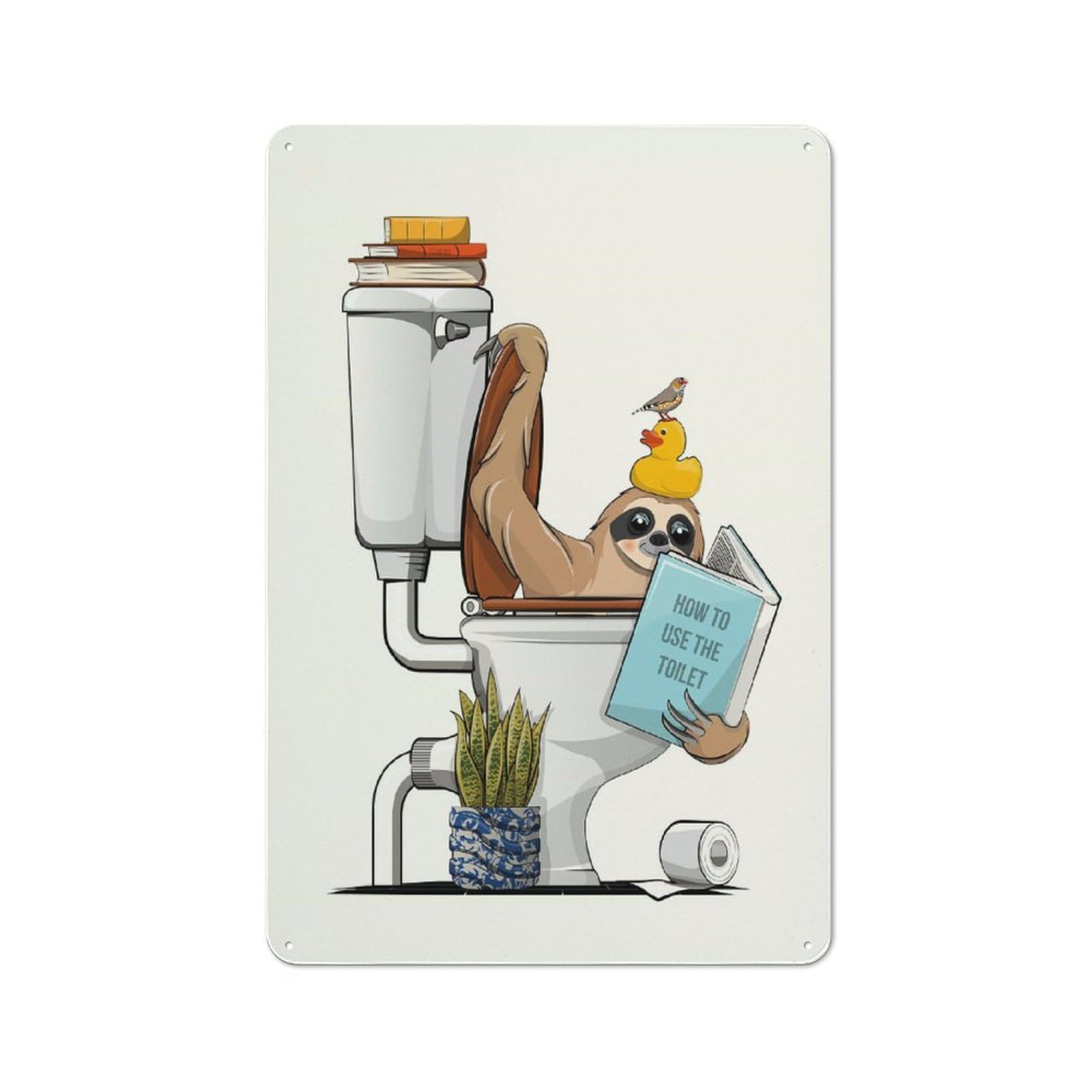 Junmoney Sloth Using Toilet Rustic Metal Sign 30X20cm For Guest Room Or Hallway, Suited To Hallway Wall Decor Fans