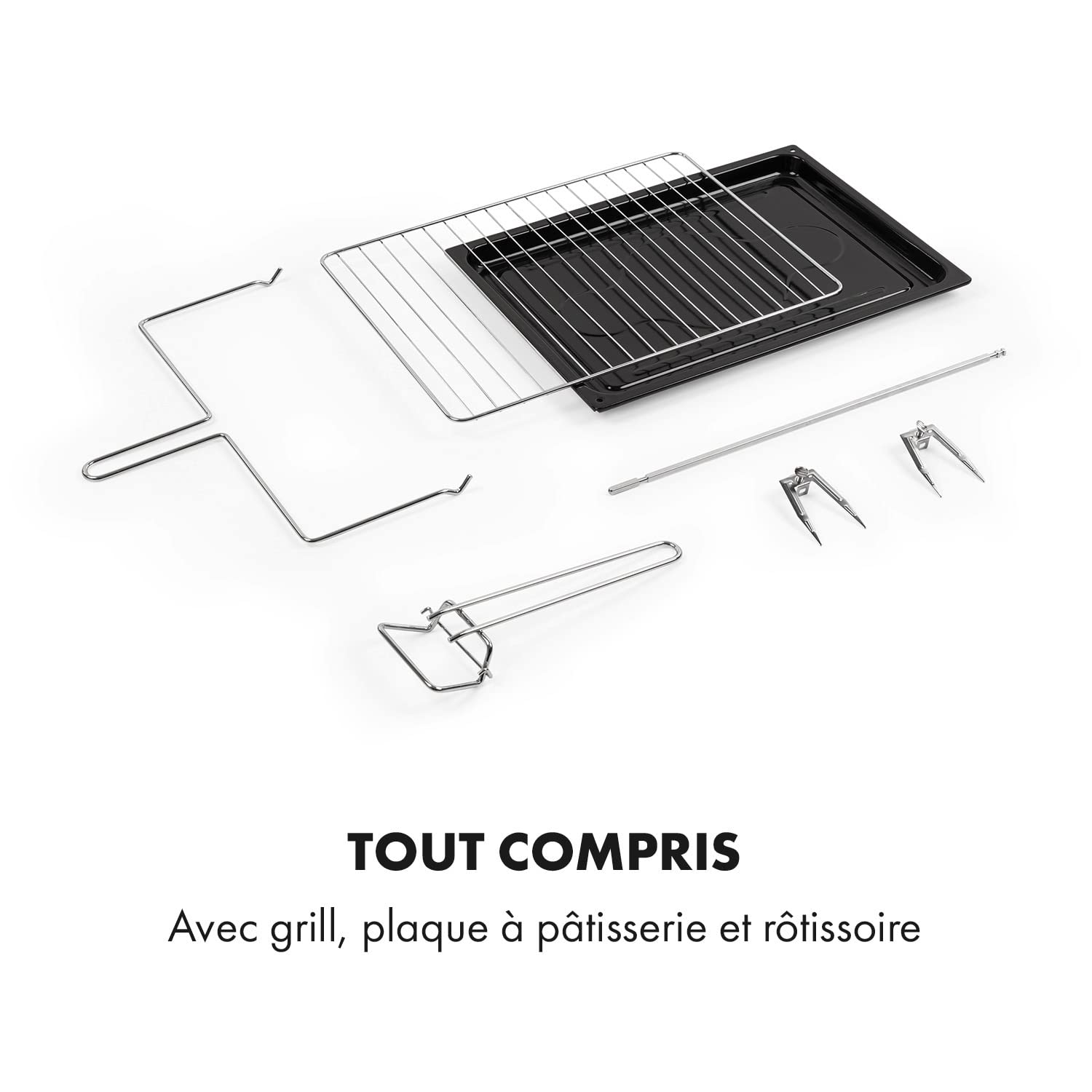 Klarstein MasterChef Mini four 100–230 °C, rôtisserie, fonction air circulant, minuteur, double porte en verre, chaleur supérieure et inférieure, éclairage intérieur, acier inoxydable Noir - 45 l