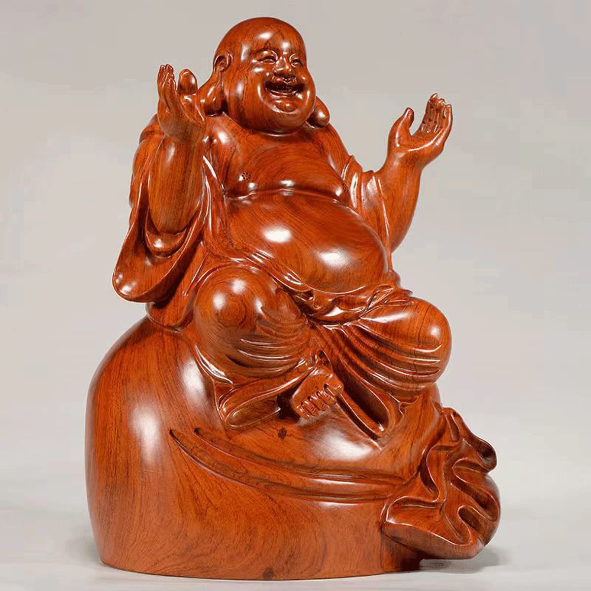 茶樹木の布袋の置物 楽天市場】布袋 様 木彫り 布袋様 置物 布袋 さん 置物 金運