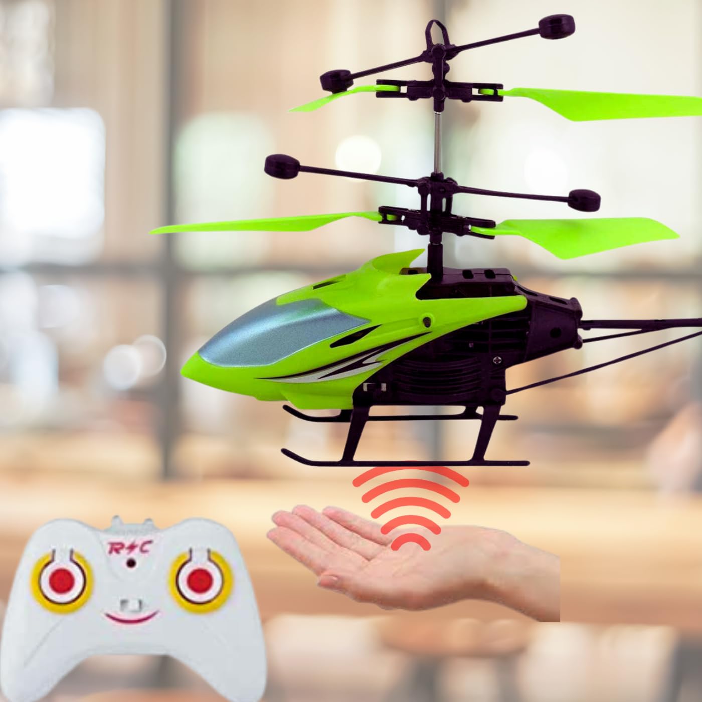 KIDZYMON® Remote Control Helicopter with Radio Remote Control and Hand Sensor Charging Helicopter 2 in 1 Toys with 3D Light Toys for Boys Kids (Indoor & Outdoor Flying) - Pack of 1 Green Colour (B0DBVXGJVW) Amazon Price History, Amazon Price Tracker