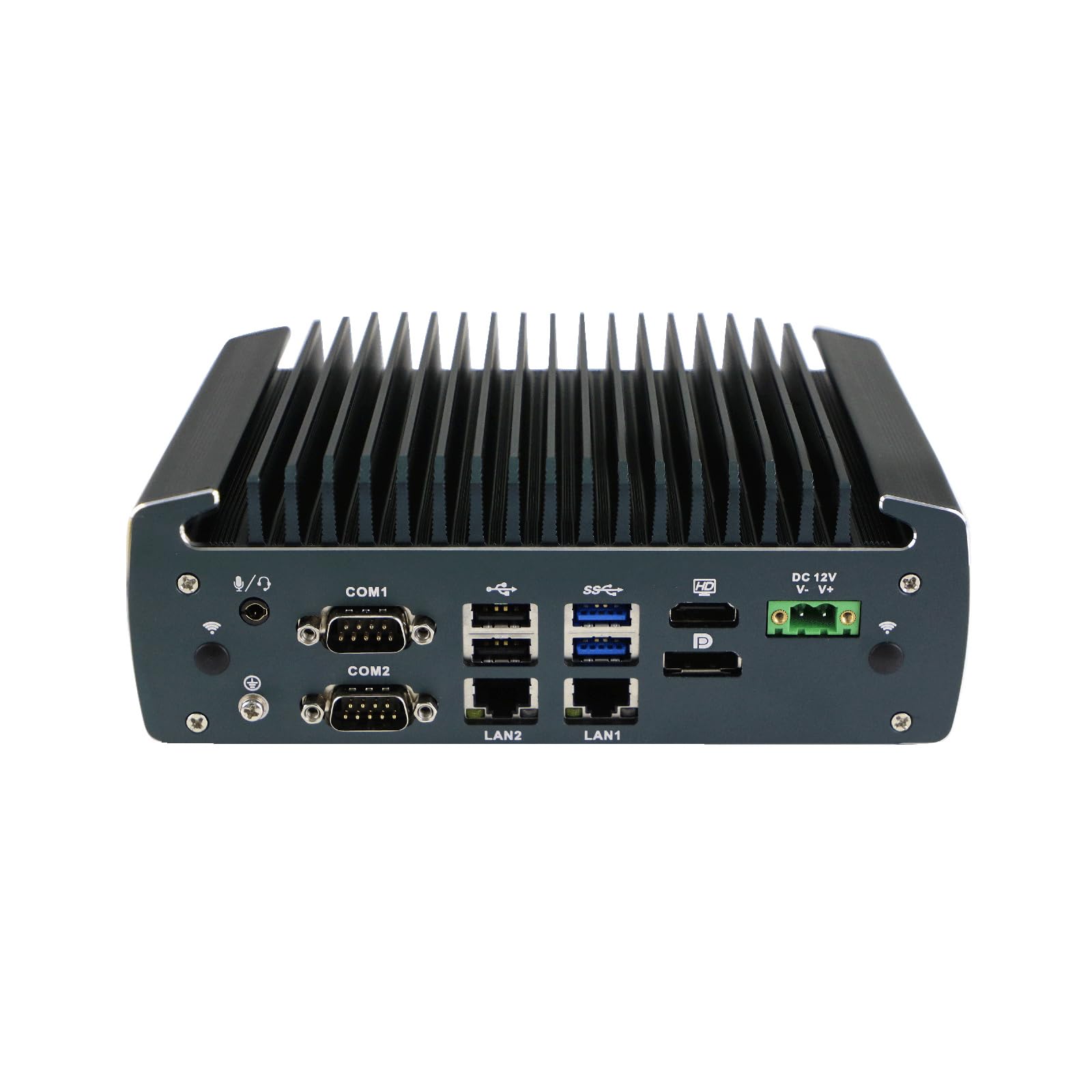 Fanless Industrial PC, Mini Computer, IPC, Celeron J6412, Windows 11 / Linux Ubuntu, IX15, TPM 2.0, 6 x COM, HDMI, DP, 3 x LAN, GPIO, 9-36V 2Pin Phoenix, 32G RAM, 128G SSD