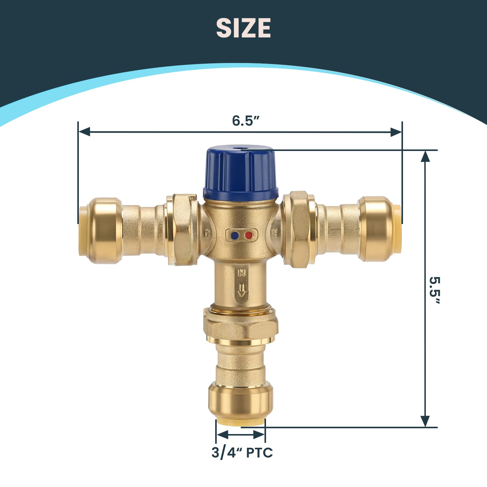 Vanne mélangeur thermostatique 3/4" Push-Fit - Contrôle de la température - Laiton