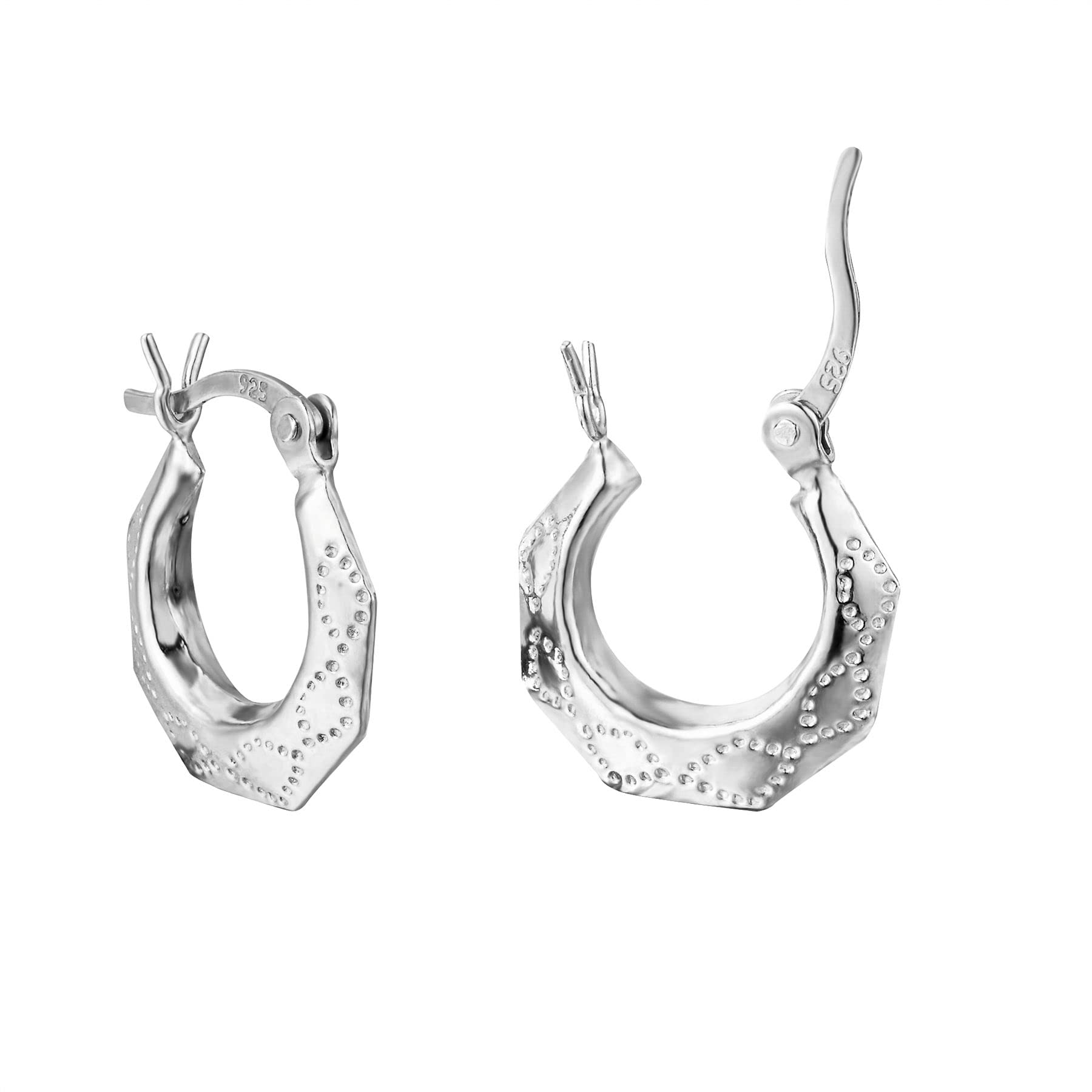 Sterling Silver Boho Patterned Creole Hoop Earrings