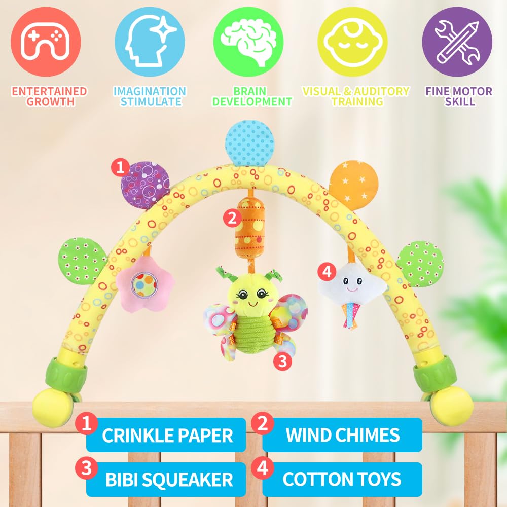 caterbee Jouets de Landau Travel Arch pour bébés et Tout-Petits, Jouets d'activité pour Berceau et Poussette pour l'intérieur et l'extérieur (Papillon)
