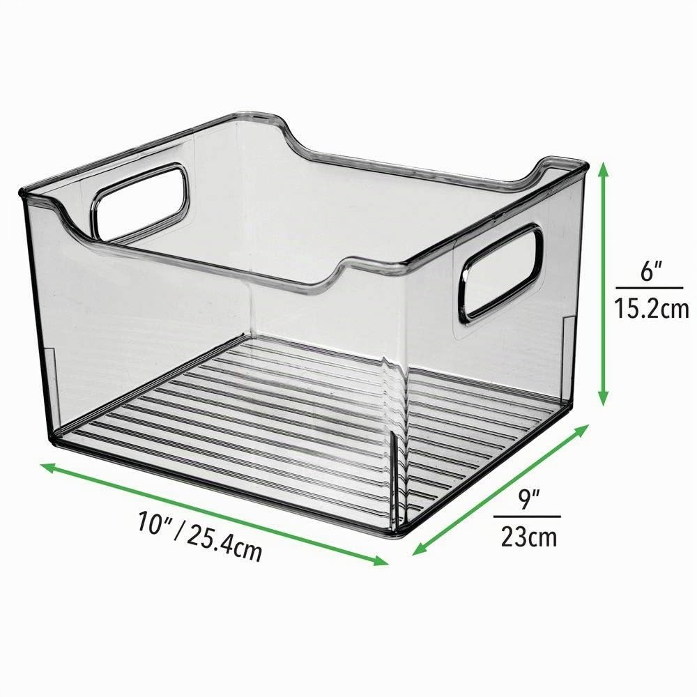 mDesign 4er-Set Aufbewahrungsbox mit Griffen – hohe Kühlschrankbox zur Lebensmittelaufbewahrung – Ablage aus Kunststoff für den Küchen- oder Kühlschrank – rauchgrau