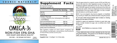 Miniatura 13 de Source Naturals Omega-3 veganos, EPA-DHA sin pescado, para apoyo a la salud cardíaca y cerebral* 300 mg - 60 cápsulas blandas veganas