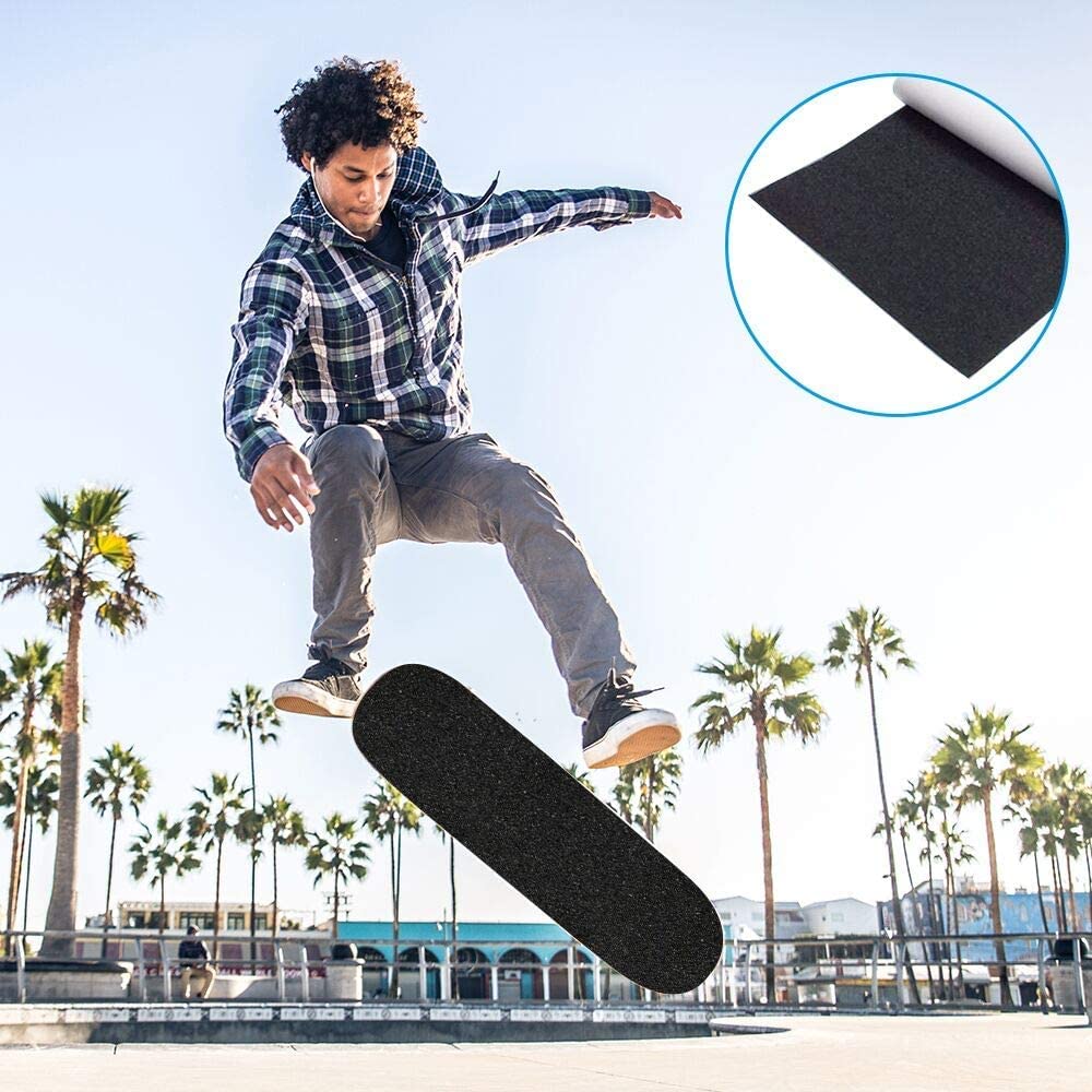 COSOOS Skateboard Grip Tape Sheet 44x10.6 inch, sans Bulle, étanche, Bande de préhension pour Scooter Papier abrasif pour Rollerboard, Escaliers, Pédale, Pistolet, Fauteuil Roulant(110x27cm)