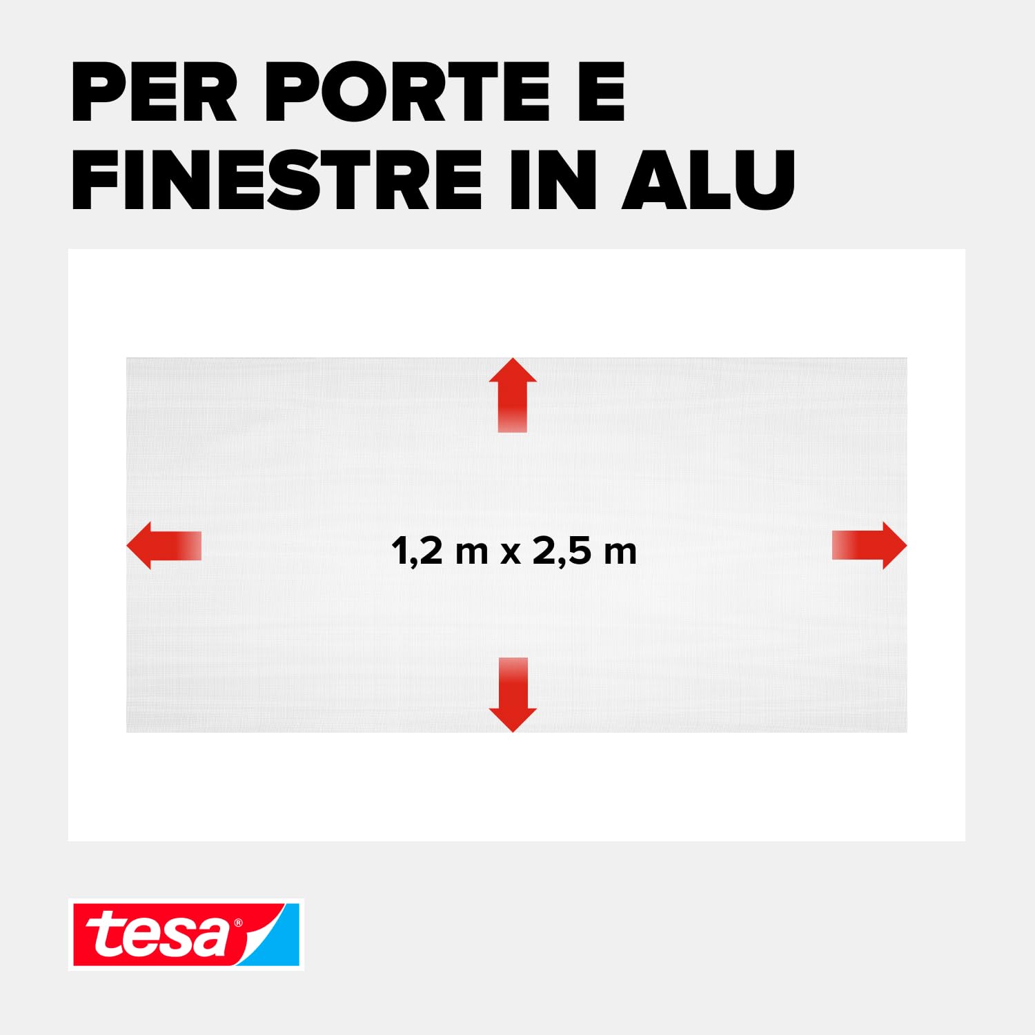tesa Insect Stop Rotolo di Ricarica per Zanzariera in Alluminio - Rete per zanzariere regolabile - Resistente ai raggi UV - Grigio - 120 cm x 250 cm