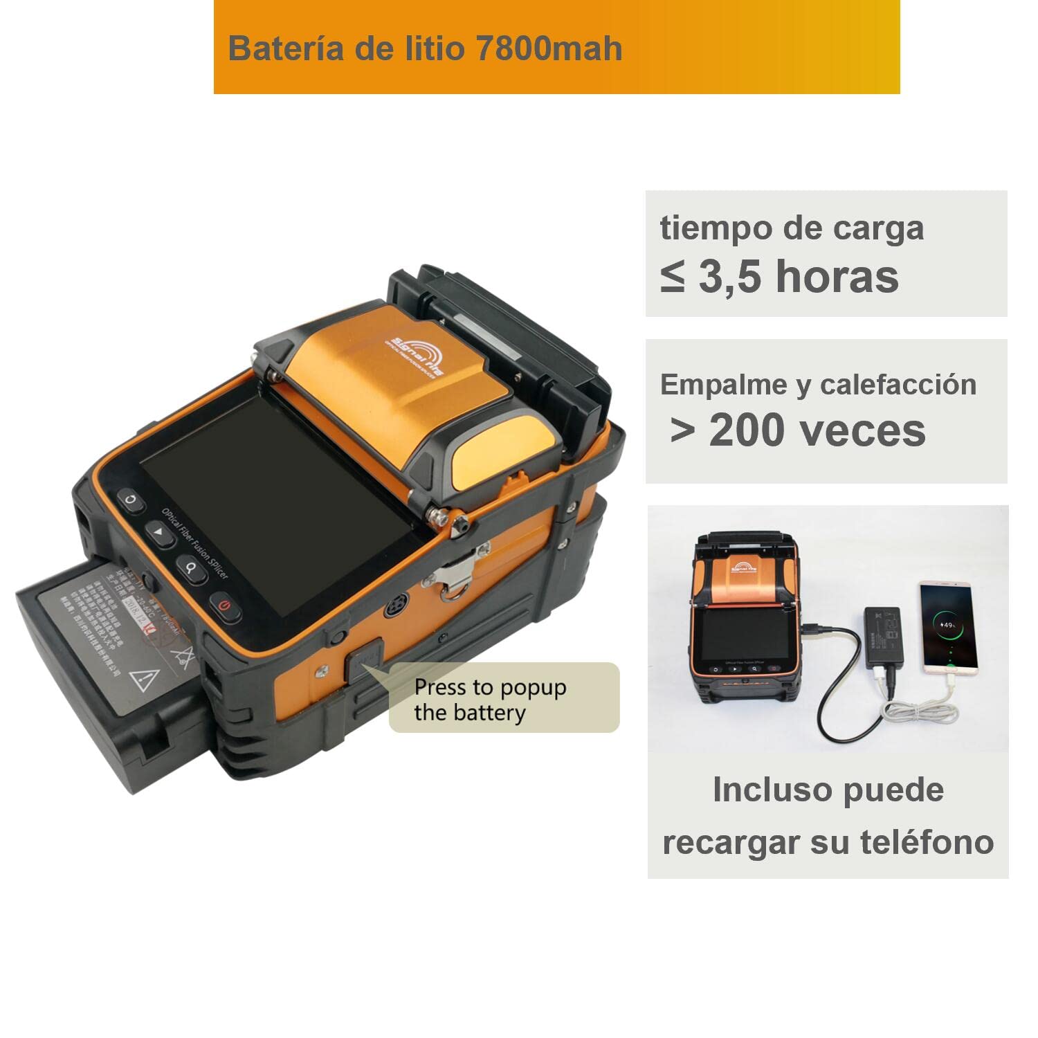 Fusionadora Fibra Optica AI-9 Fusion Splicer Rápido 5 segundos Empalme 15 segundos Calentamiento con vídeos tutoriales, Fusionadora de fibra optica para FTTH y proyectos de empalme de cables