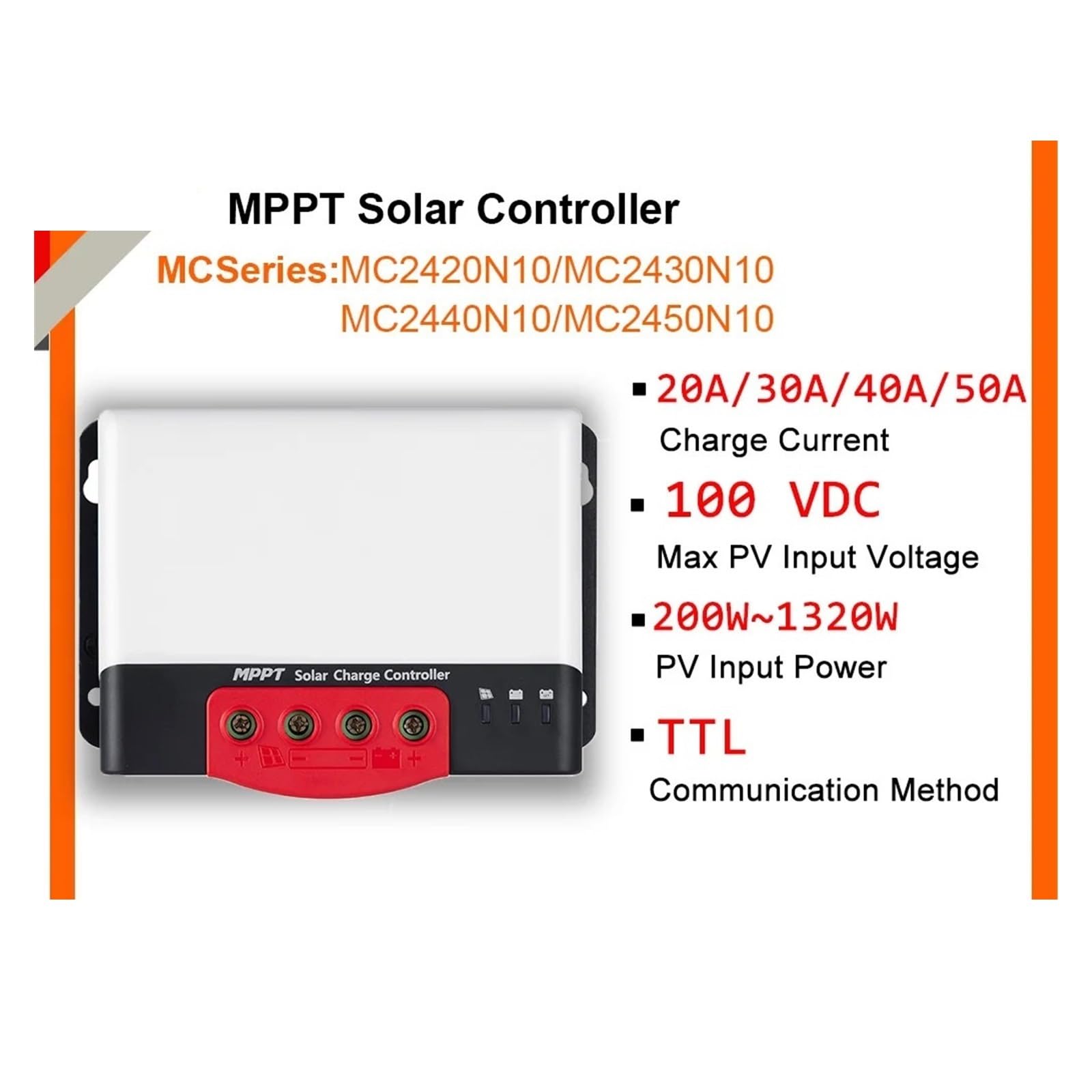 Kontroler ładowania słonecznego, MPPT Regulator Ładowania Słonecznego 20A ~ 50A Słoneczny PV Maks. 1320W Wejście Dla Baterii Litowej 12V 24V Z BT-2 RM-6 Opcjonalnie(30A Only Controller)
