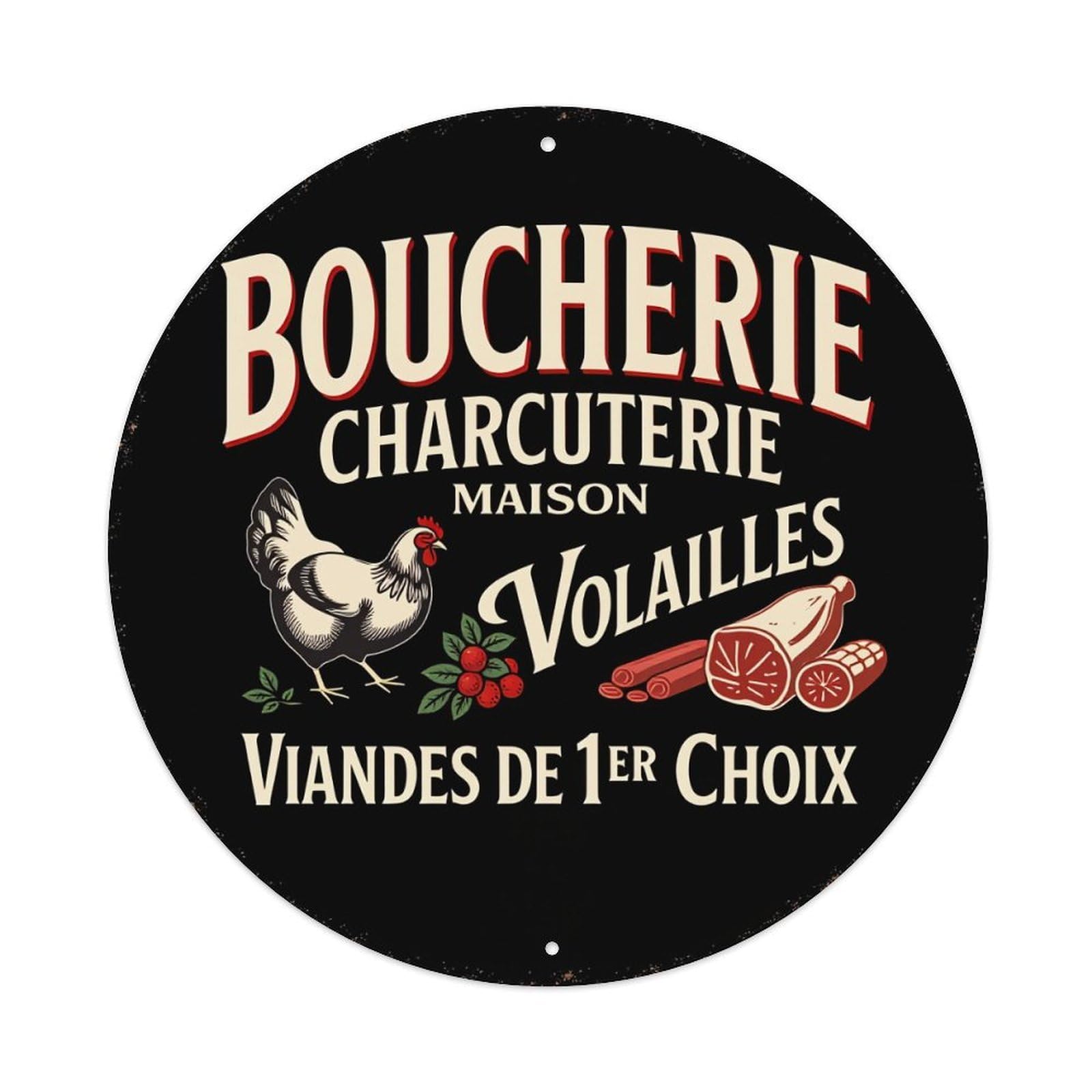 Butchery Deli Poultry Meats Choice Round Tin Sign Vintage Metal Poster Retro Bar, Home, Man Cave, Kitchen, Laundry Room Wall Art Decor Gift 8x8Inch