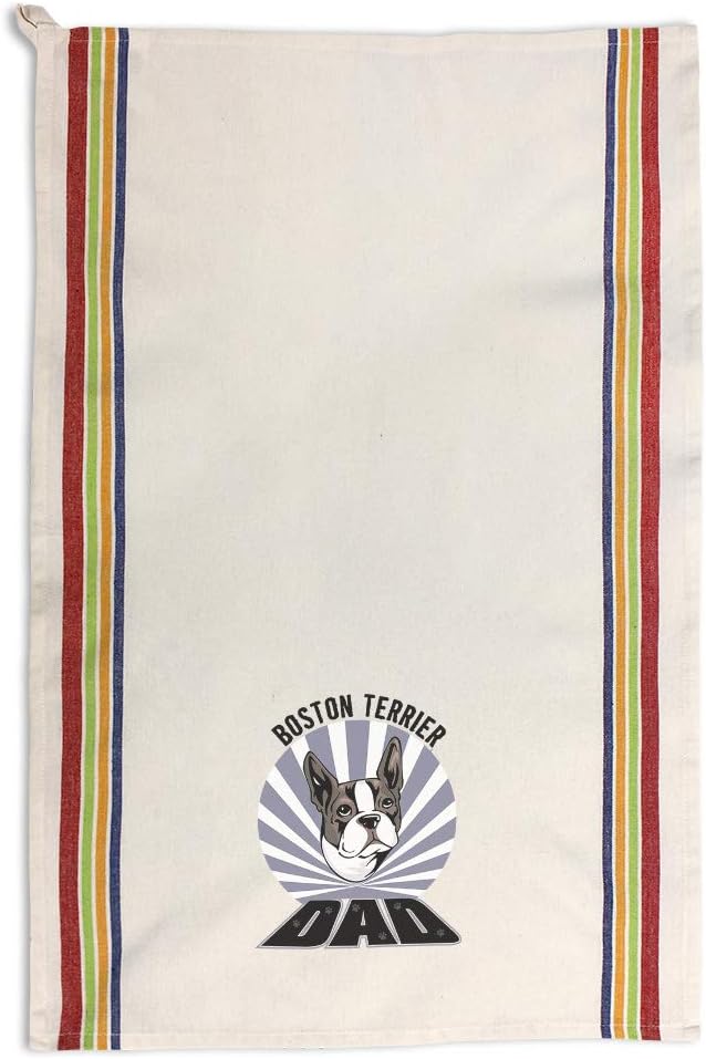 Custom Decor Kitchen Towels Dad Boston Terrier Dog Pets Dogs Cleaning Supplies Dish Towels Multi Stripe Design Only