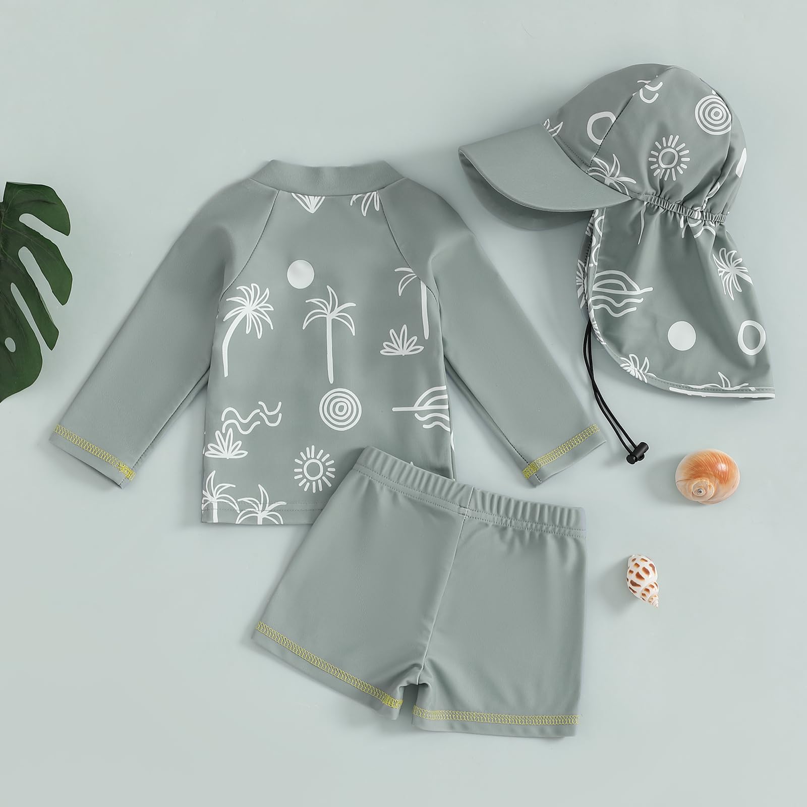 Traje de baño para bebé y niño de 3 piezas, antiUV, camiseta de manga larga + pantalón de baño + sombrero de sol, traje de baño piscina Nataiton Beach