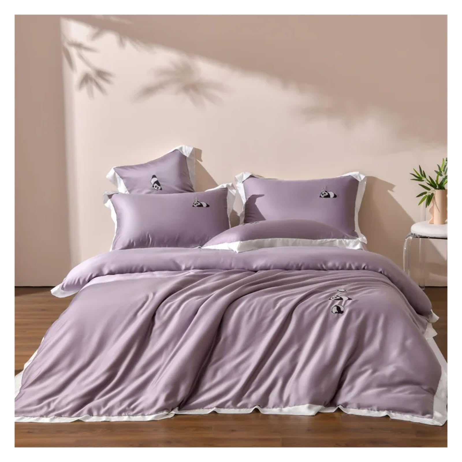 Sbcgfy E Duvet Cover Sets, Solid Color Class Mbroidery Four-Piec Bedding Silk Quilt Cover,-Queen Siz 1.8M Bed 4Pcs