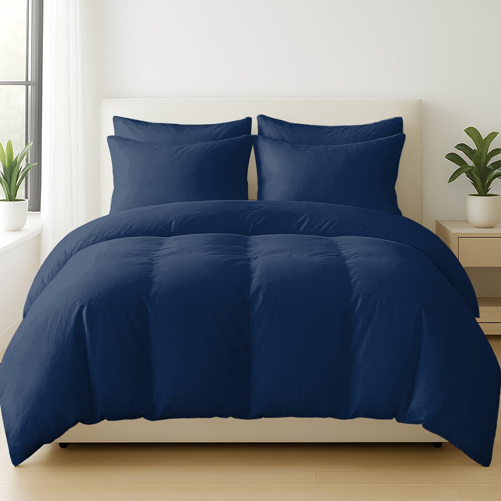 Pamposh Single Duvet Cover Set - Cotton/Linen - Navy