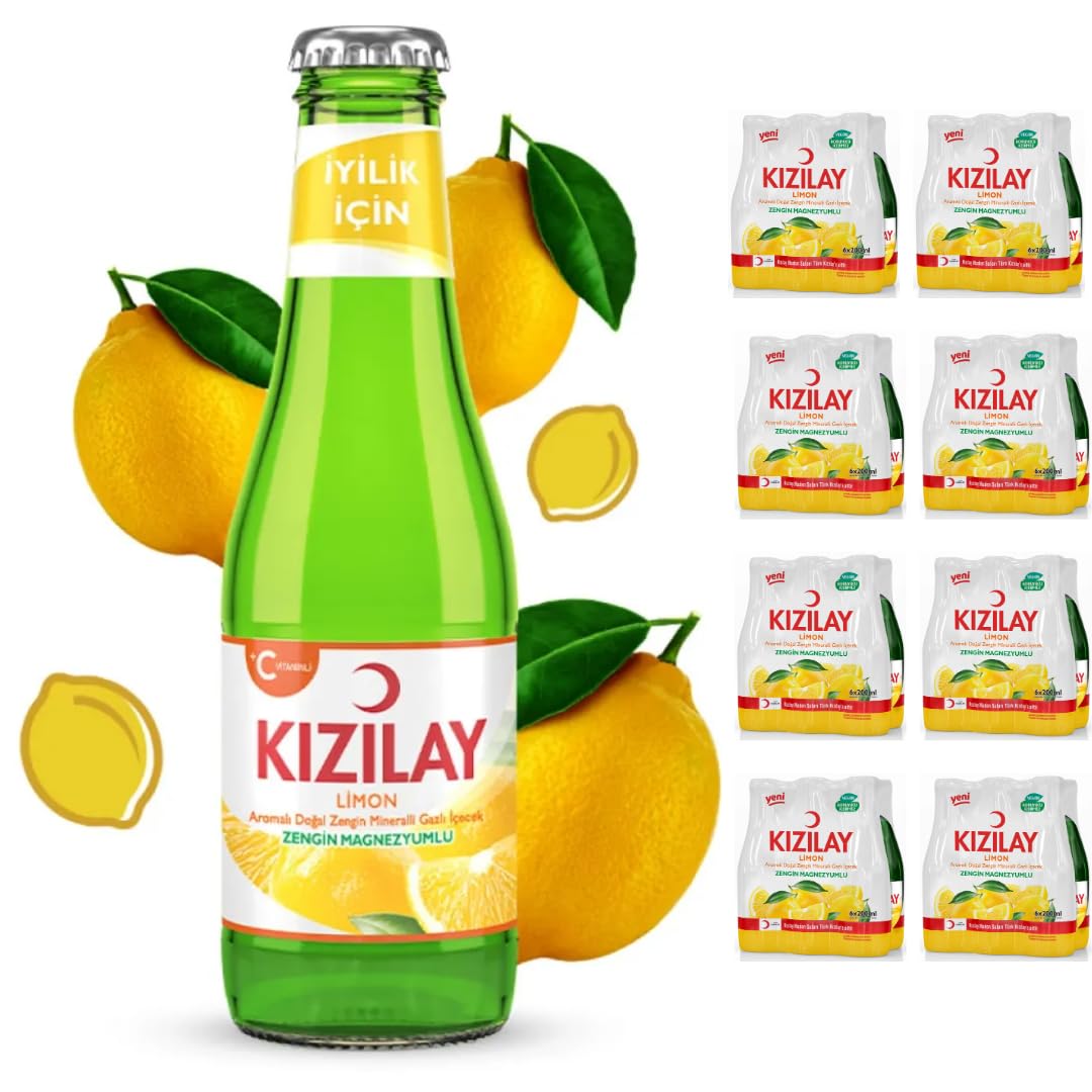 KIZILAY Natürliches Mineralwasser mit Zitronengeschmack, reichhaltiges Mineralwasser mit Bikarbonat und Natrium x 48 Flaschen mit pufai grocery