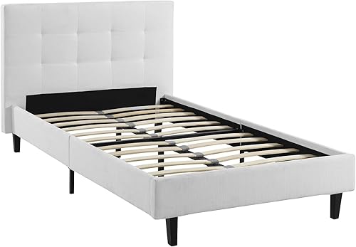 Miniatura 10 de Modway Linnea - Cama de plataforma tapizada gris con soporte de listones de madera