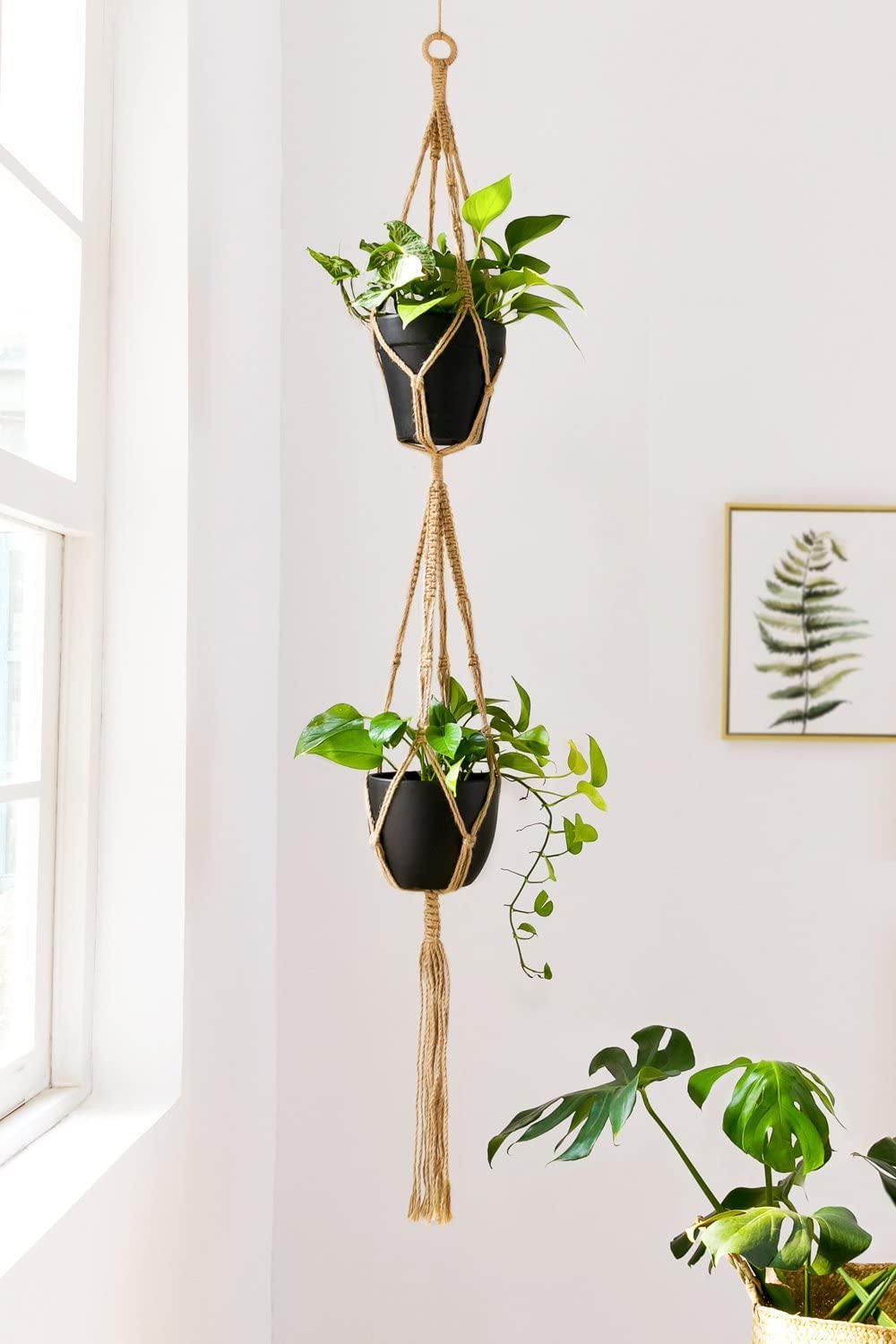 Mkouo Blumenampel Makramee Pflanzenhalter Set of 4 Indoor Wandbehang Pflanzer Korb Blumentopf Halter Boho Home Decor Geschenkbox, Braun