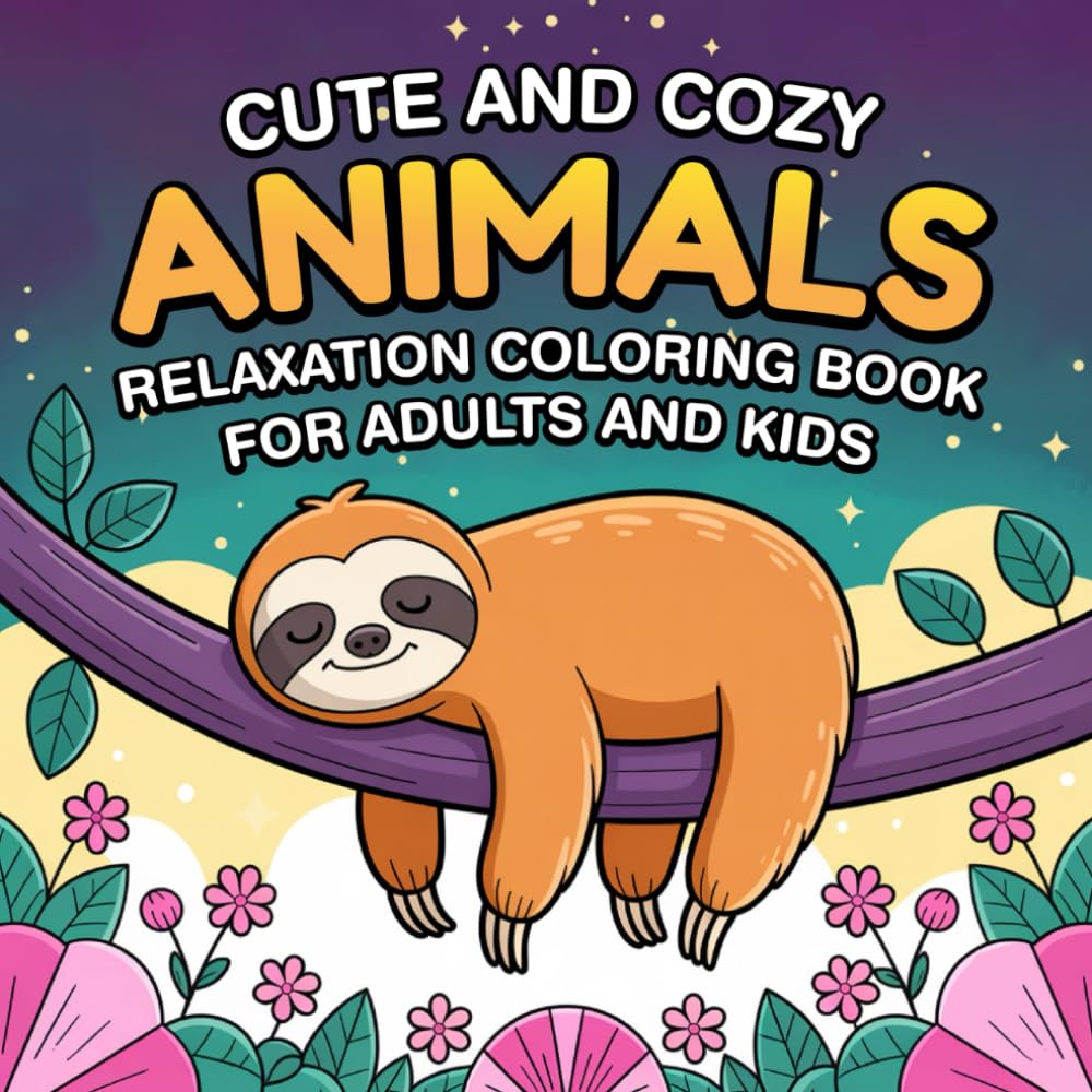Cute and Cozy Animals Relaxation Coloring Book for Adults and Kids