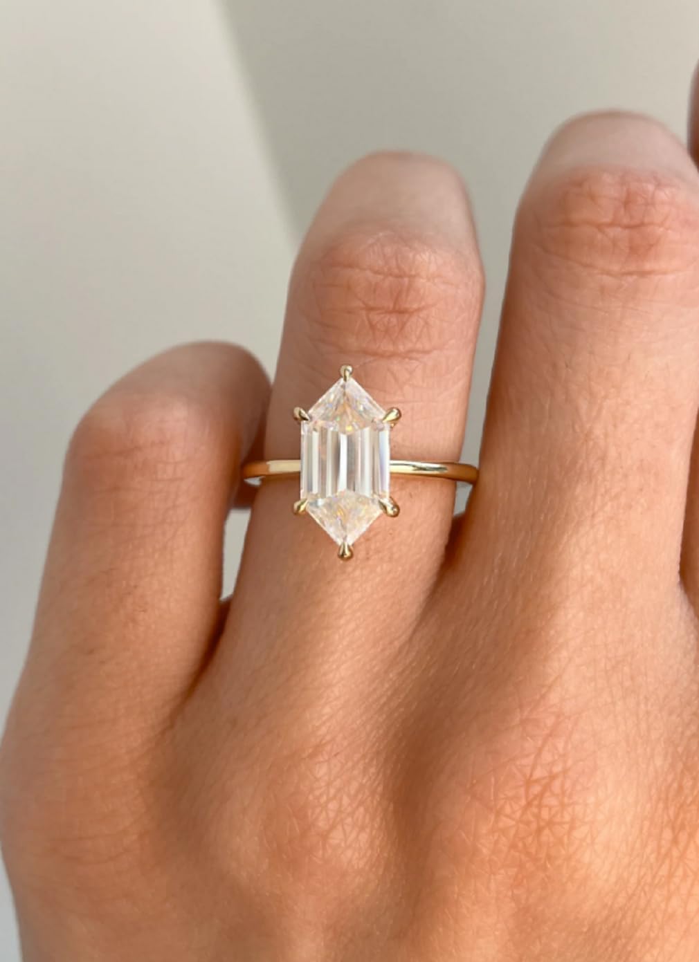 Solitaire Engagement Rings 3 Carat Elongated Hexagon Cut Moissanite Ring Promise Gifts for Her Hidden Halo Wedding Ring