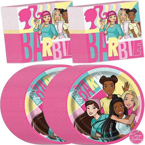 Barbie Plates and Napkins for 32 Guests | Barbie Birthday Decorations | Officially Licensed