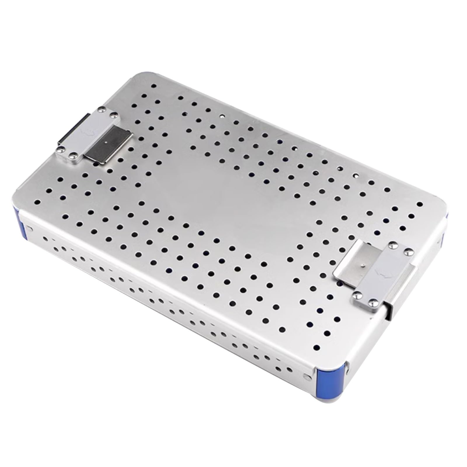 Caja esterilización para instrumental aluminio,Bandeja para limpieza y lavado de instrumentos,Con tiras de goma blanda,26x15x4 cm/10,2x5,9x1,6 pulgadas, para cirugía, hospitales y odontología(Silver)