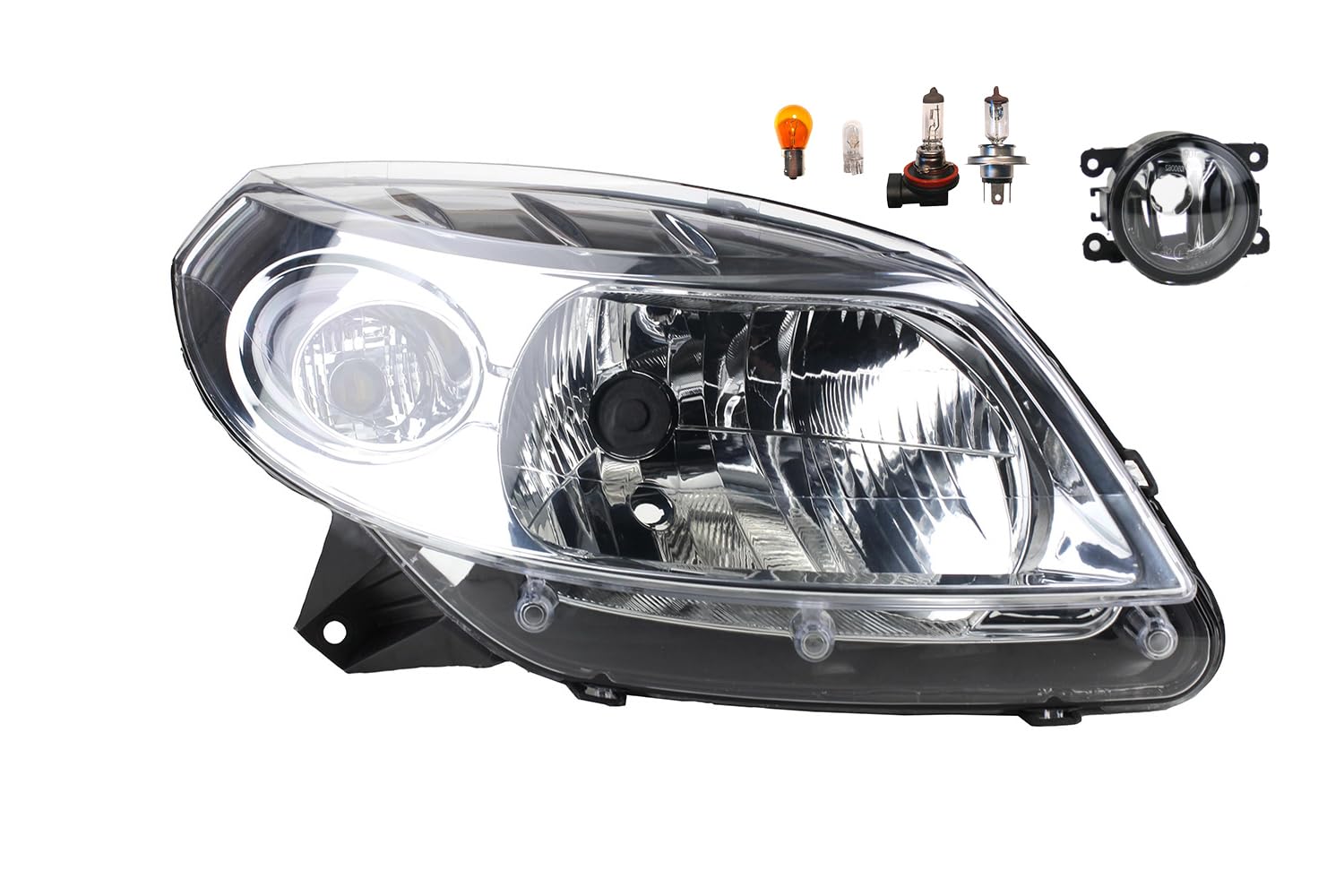 Johns, Faros delanteros halógenos para Dacia Sandero 06/08 H4 derecho acompañante + faros antiniebla + bombillas