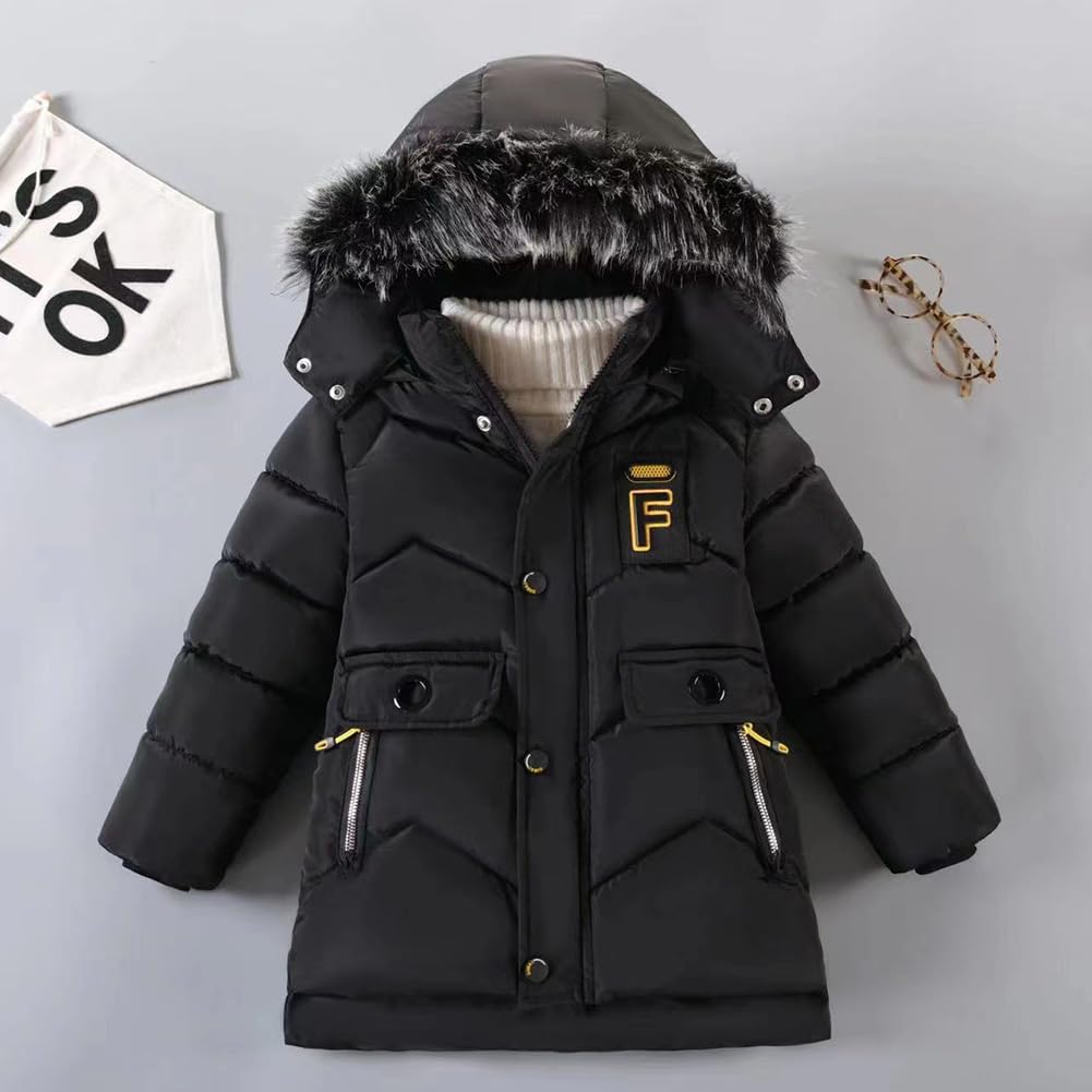 Manteau Enfant Garçon Epais Polaire Veste Chaud Coupe-vent Blouson Elégant Hiver Vêtement avec Capuche à Col de Fourrure