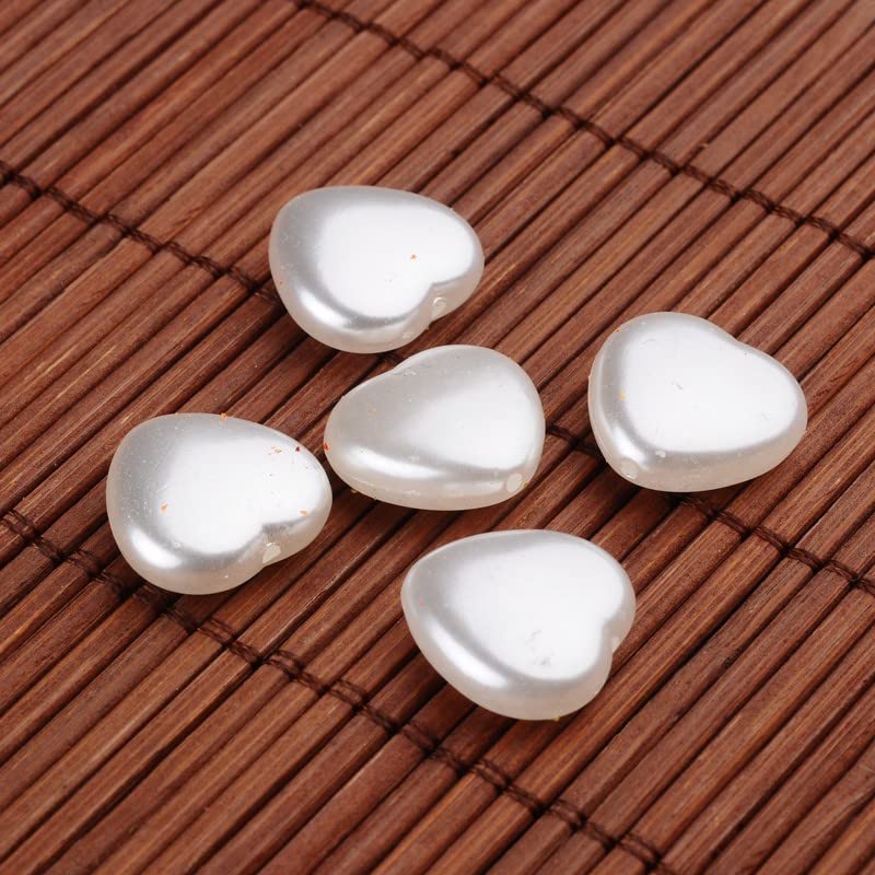 50Pcs Acrylic Heart Loose Beads White Imitation Pearl Beads Love Heart Plastic Spacer Charms for Mother's Day DIY Craft Jewelry Making