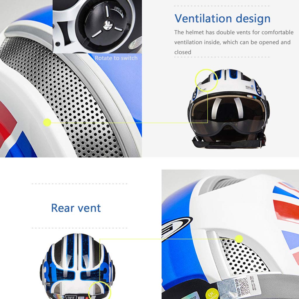 DCLINA Casco Moto Open Face 3/4 Vintage – Unisex, Certificato ECE, Motivo Floreale, Taglie S-XL (52-60 Cm)