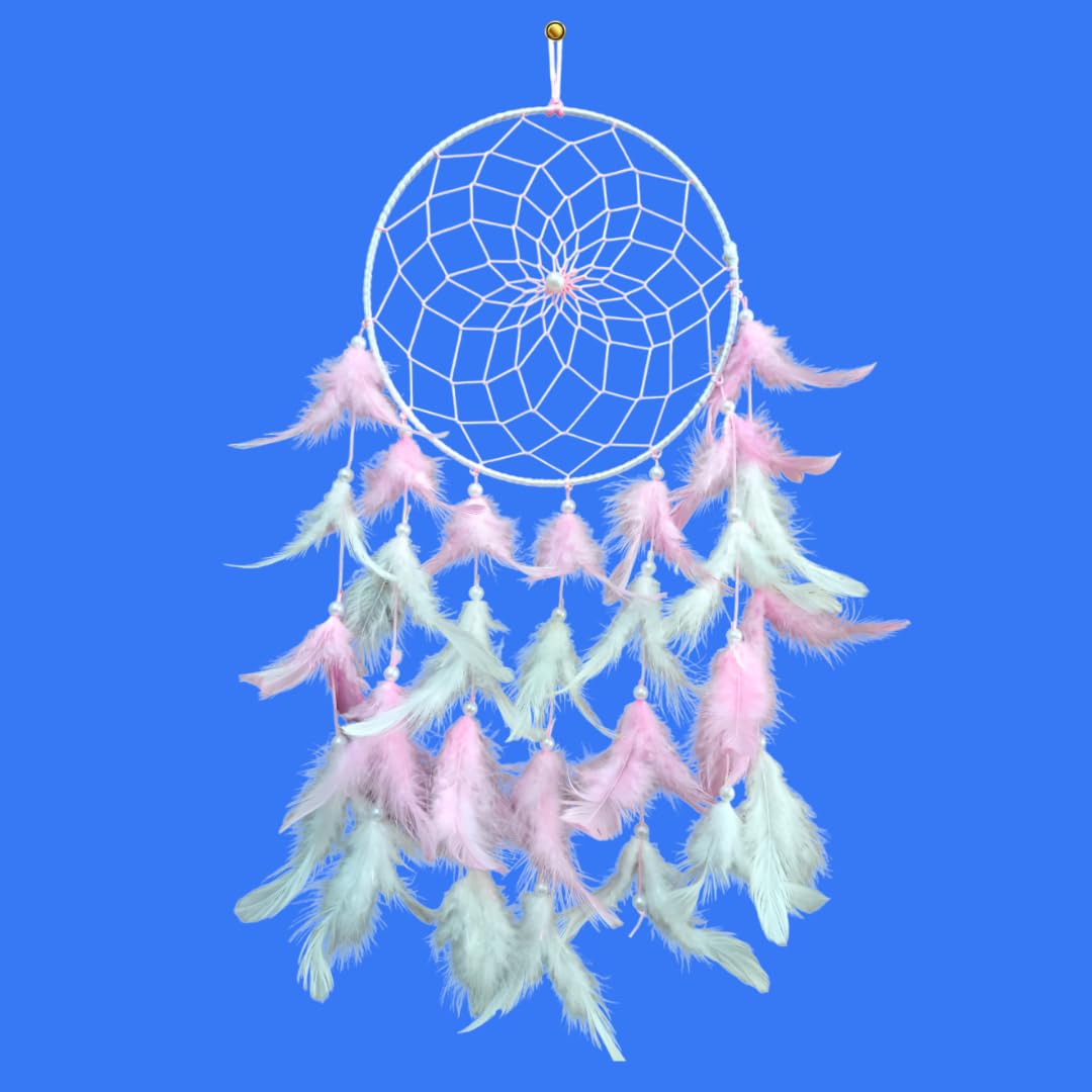 Bhavani Art & Craft, Handmade Dream Catcher, Pink and White Feathers, Traditional Wall Hanging for Positive Energy Decorative Showpiece Wall Decor, Bedroom, Living Room Decor (20/50 cm)-image-29