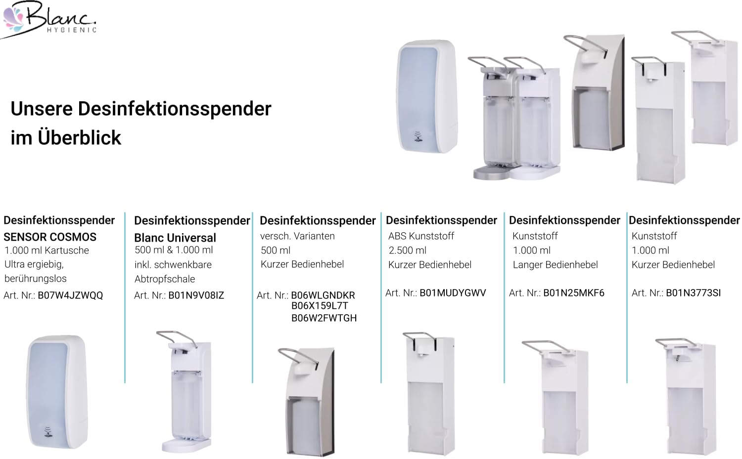 Edelstahl Armhebelspender 500 ml Blau | Edelstahl gebürstet, 500-ml-Flasche inkl., abschließbar, langlebig & robust
