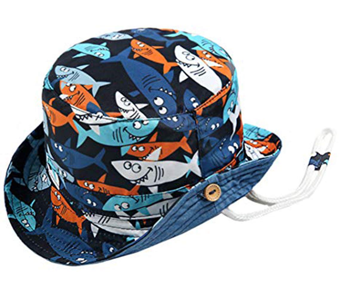 Boomly Sombrero de sol para bebé, protección UV, gorro de pescador, estampado de tiburón, para el verano, de secado rápido