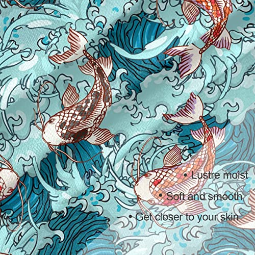 susiyo Koi Carp Fish Sea Waves Large Square Scarves Silk Scarf Kerchief Hair Scarves Neckerchief Headscarves Bandanas Shawl Wraps for Women 35 x 35 inches3