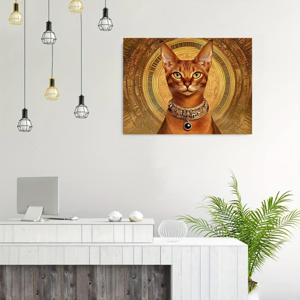 Minimalistyczny obraz ścienny w stylu boho z kotem abisyńskim (30 x 60 cm/z ramą)