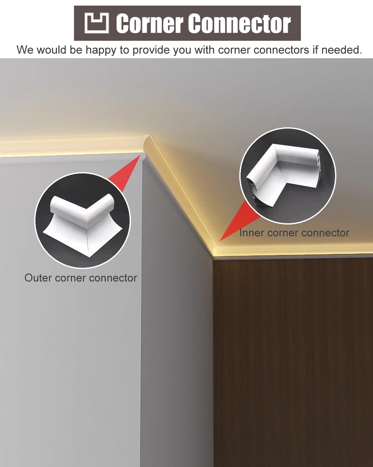 Canal de iluminación indirecta LED, perfil de aluminio para montaje en superficie, diseño de montaje en pared para sala de estar y pasillo