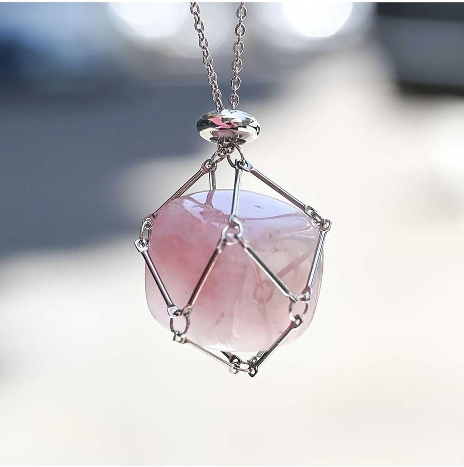 3PCS Crystal Holder Necklaces Stainless Steel Cage for Stone Adjustable Natural Crystal Cage Necklace Holder Necklace Quartz Natural Gemstone Jewelry for Women Men - Image 4