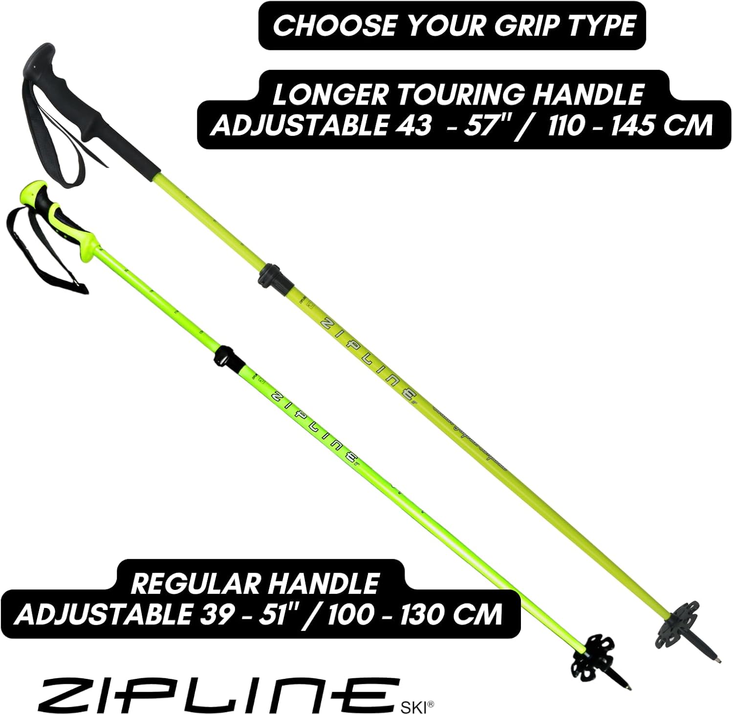 Zipline Blurr EXT MRDW Collection - Adjustable Graphite Composite Ski Poles for Backcountry & All-Mountain - Lightweight, Durable, Ergonomic Grip, Grip Options, Designed by Gold Medalist David Wise