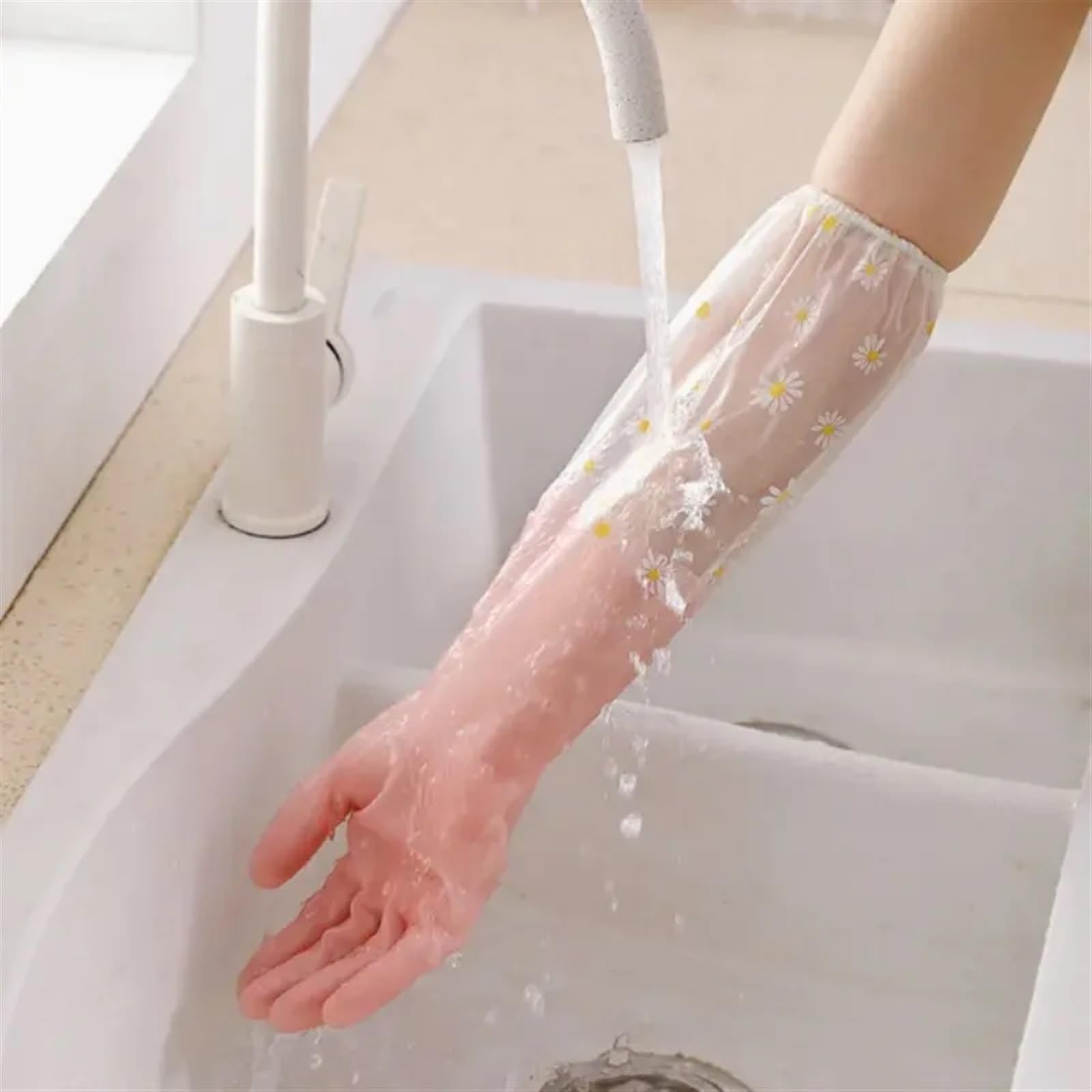 1 Par Guantes Manga Larga Lavar Cocina Jardinería Duradero(Blau)