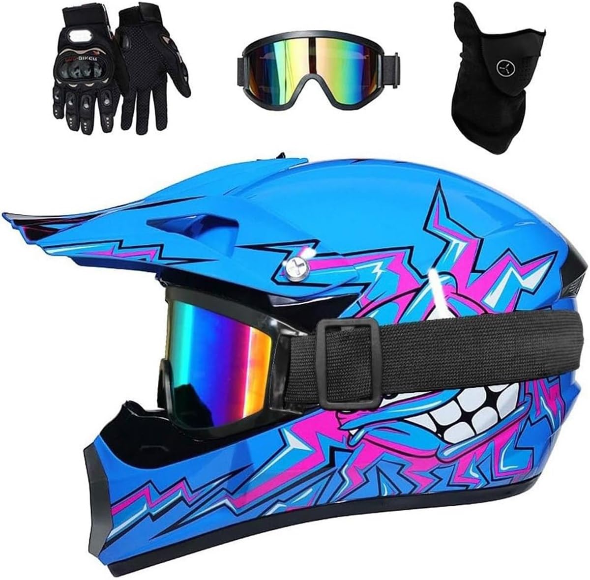 Youth Off Road Street Dirt Bike Helmet, Full Face MTB Motocross Helmet