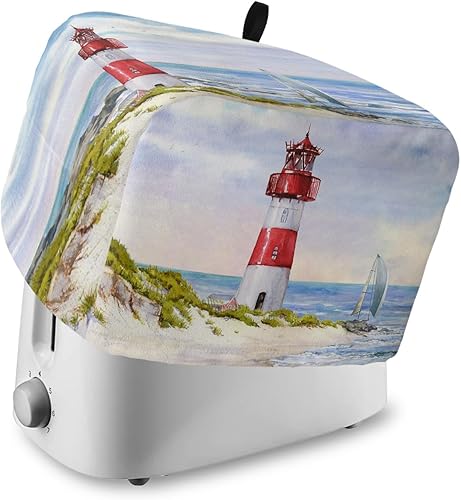 Coastal Lighthouse - Cubierta para tostadora de 2 rebanadas, cubiertas pequeñas para electrodomésticos de cocina, acuarela, cielo azul, mar, verano,