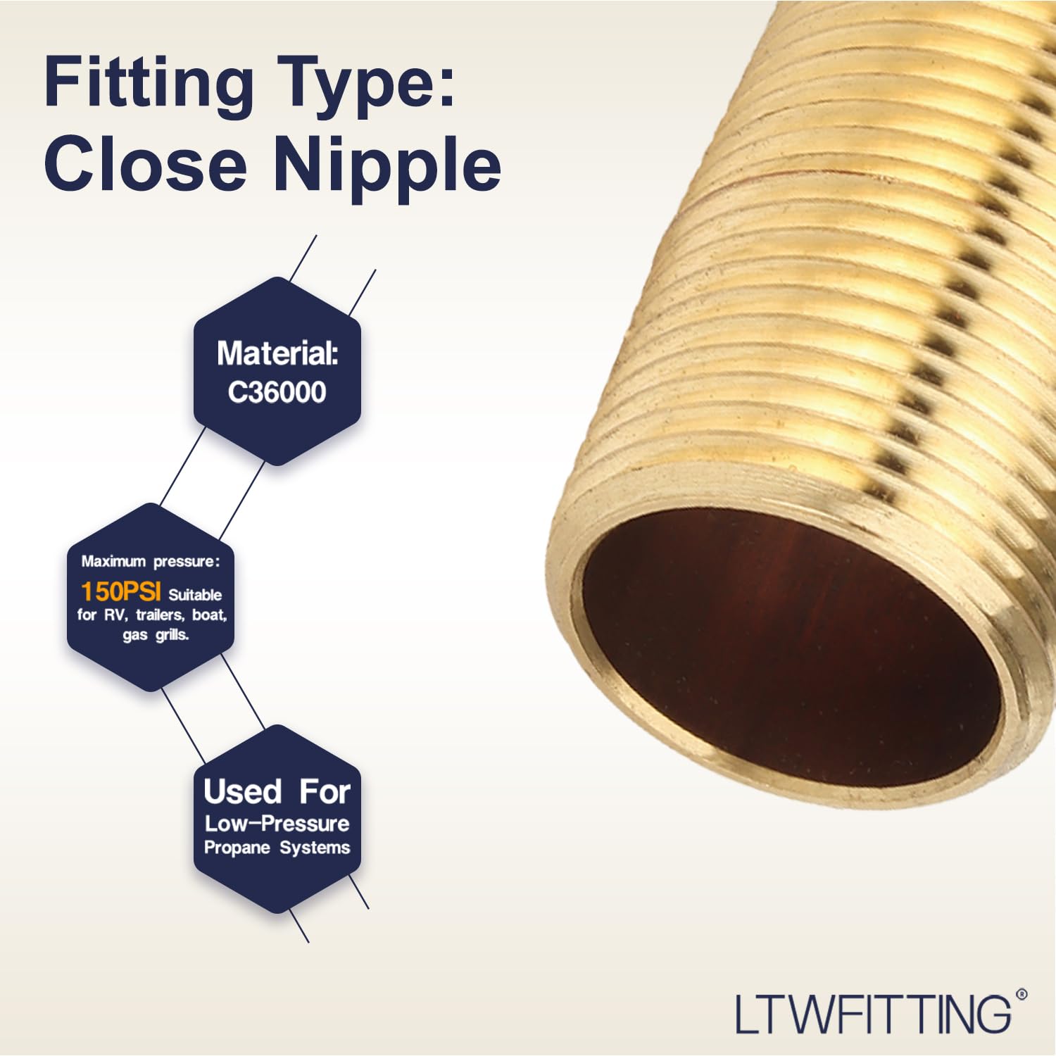 Generico-Nuovo Pipe Tubo di Ottone 1-1/2" Capezzolo Lungo Raccordo 3/4" Male NPT Aria Acqua(confezione da 20)