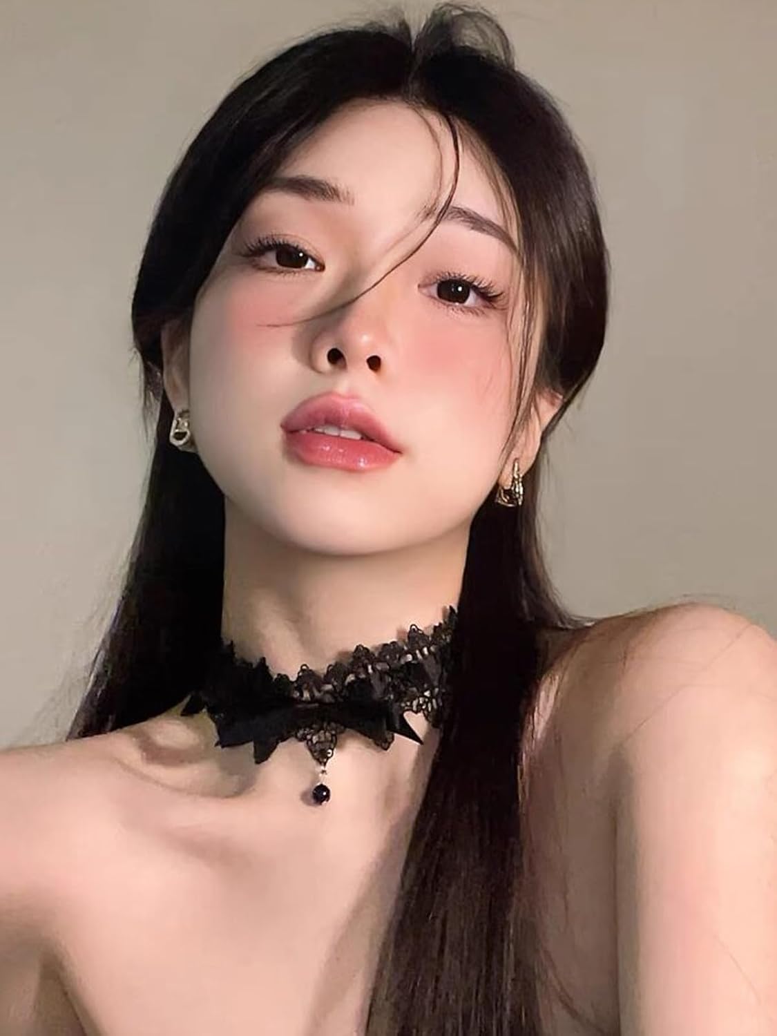 Lace Choker Necklace Steampunk Black Crystal Tassel Choker Necklace Sexy Costume Party - Image 5