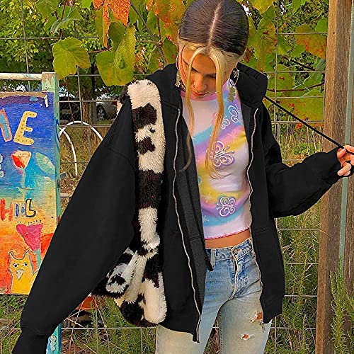 tuduoms Women's Casual Zip Up Hoodie Solid Long Sleeve Sweatshirt for Teen Girl Oversized Pullover Jacket Vintage Streetwear3