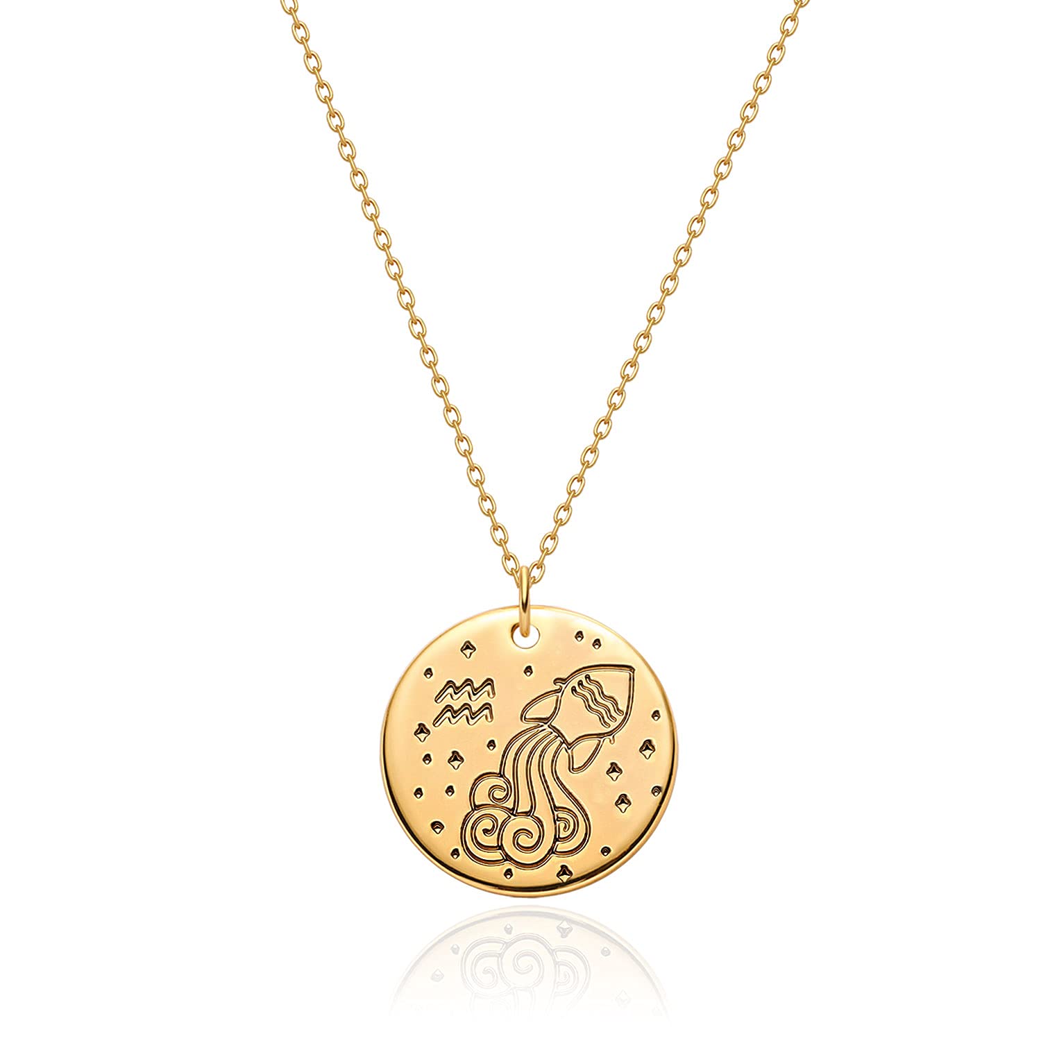 MeveccoConstellation Disc Necklace 18K Gold Plated Dainty Simple Horoscope Astrology 12 Constellation Disk Coin Pendant Necklace Women Personalized Minimalist Gift for Her