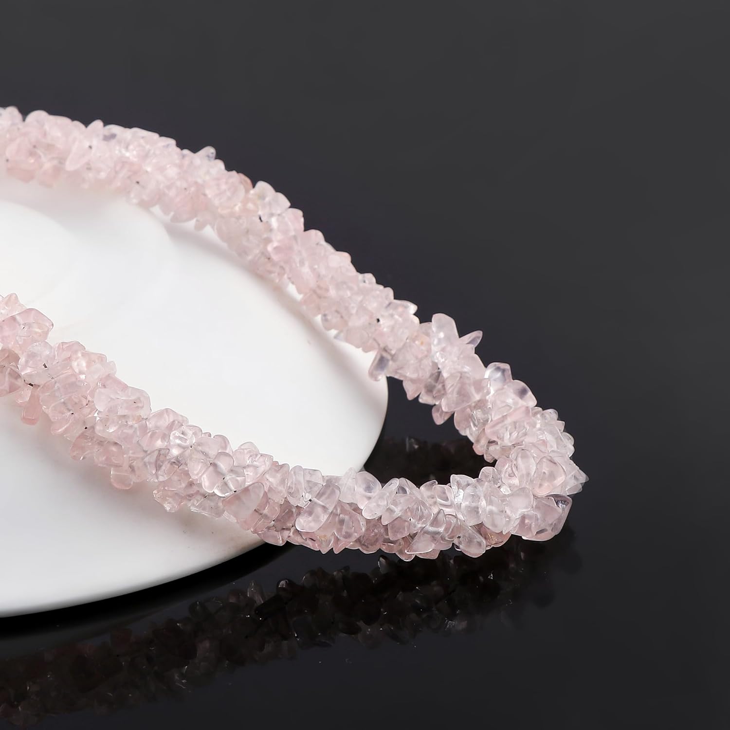 CRYSTALIS Natural Rose Quartz Beads Choker Necklace, Braided Rope Crystals Necklace, Chips Nuggets Beaded Crystals, Chakra & Healing Gemstone, Gift Giving Women Jewelry, 925 Sterling Silver 18 inch - Image 2