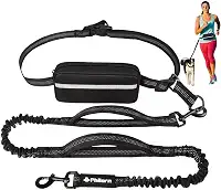 Philorn Coleira para cães mãos livres com bolsa, correia de cintura ajustável para passear com cães, coleira de corrida para cães médios e grandes, coleira de cintura para cães com alças duplas e