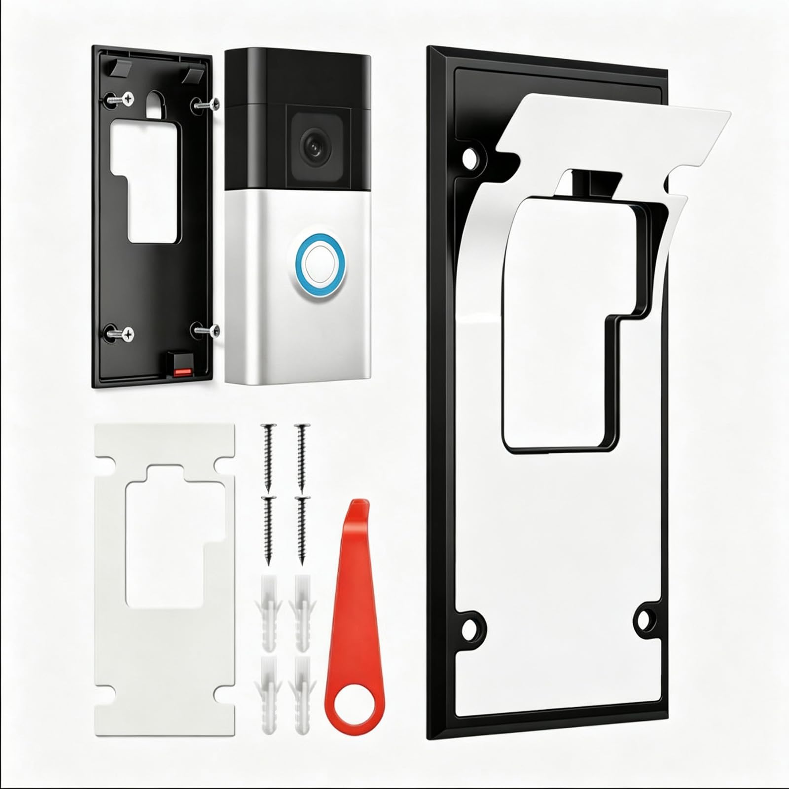 Foverin No-Drill Mount Compatible with Ring Battery Doorbell (2024 Release), Secure Adhesive Ring Doorbell Mount No Drill, Renter-Friendly Ring Camera Door Mount Bracket, Black