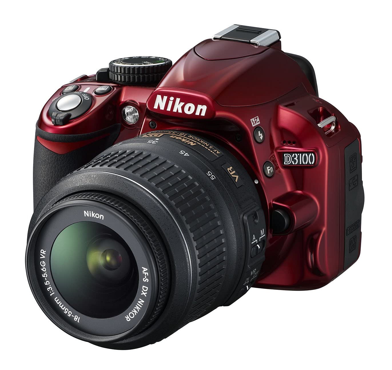 Nikon D3100 14.2MP Digital SLR Camera with NIKKOR AF-S DX 18-55mm f/3.5-5.6  VR Lens Kit - (Red)